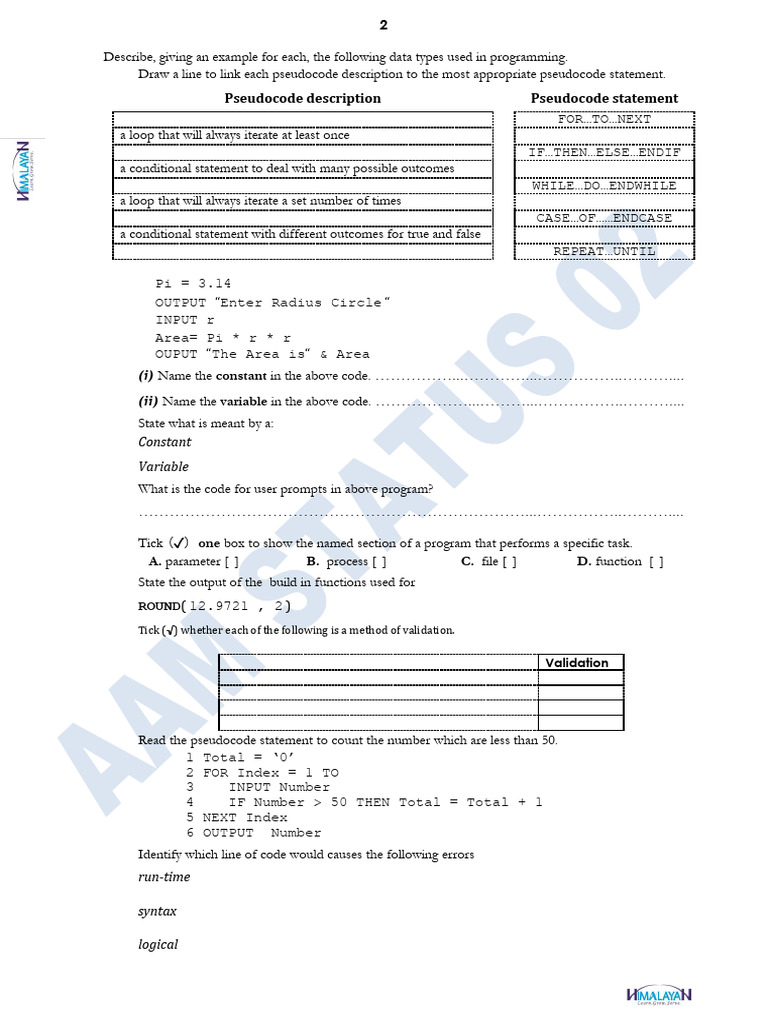Programming Data Types and Pseudocode Guide | PDF | Parameter (Computer ...