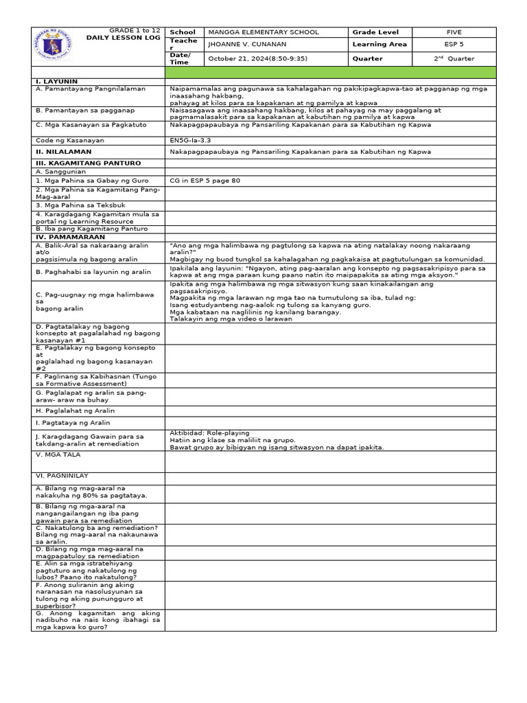 DLL Esp 5 Q2 | PDF