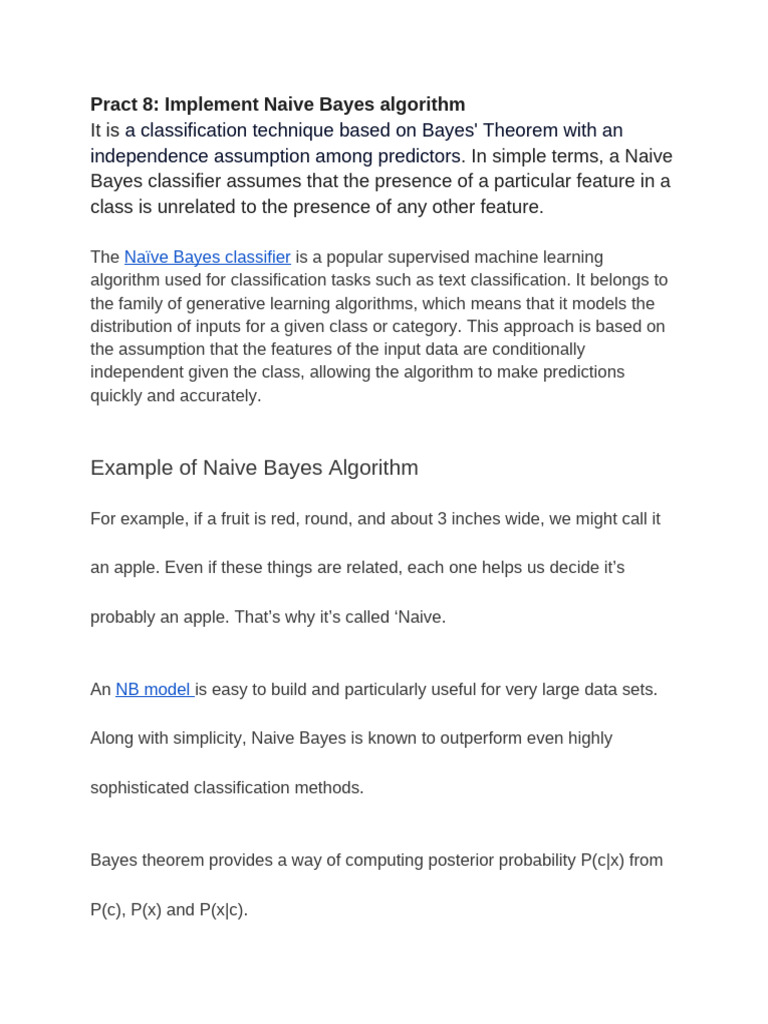 Pract 8 - Naive Bays Algorithm | PDF | Teaching Methods & Materials ...