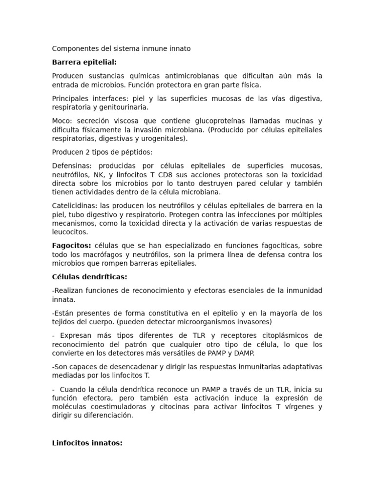 Componentes Del Sistema Inmune Innato | PDF | Sistema inmune | Sistema ...