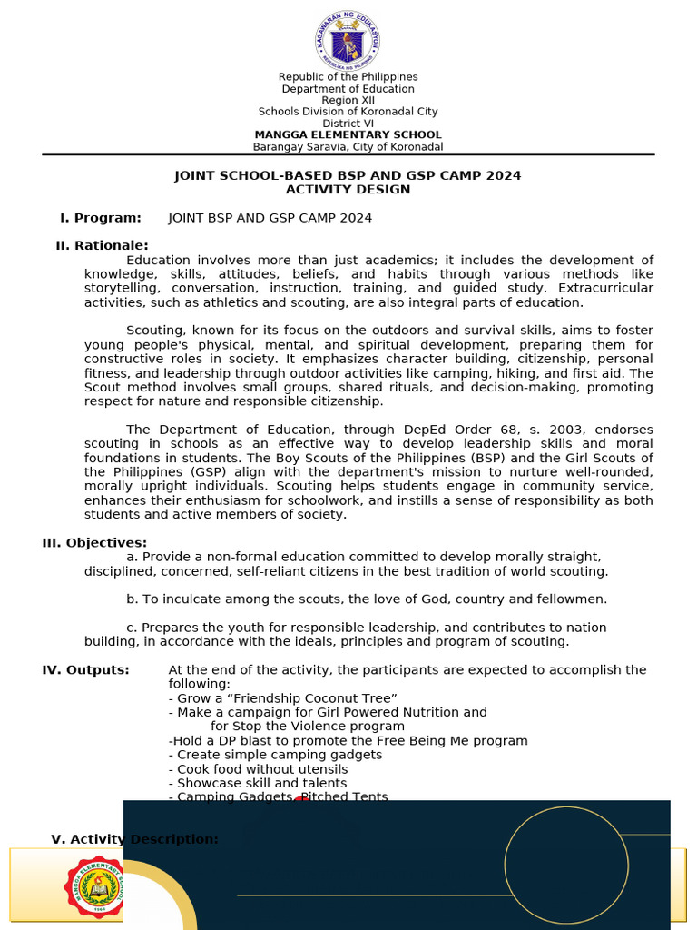 Joint BSP & GSP Camp 2024 Design | PDF | Scouting