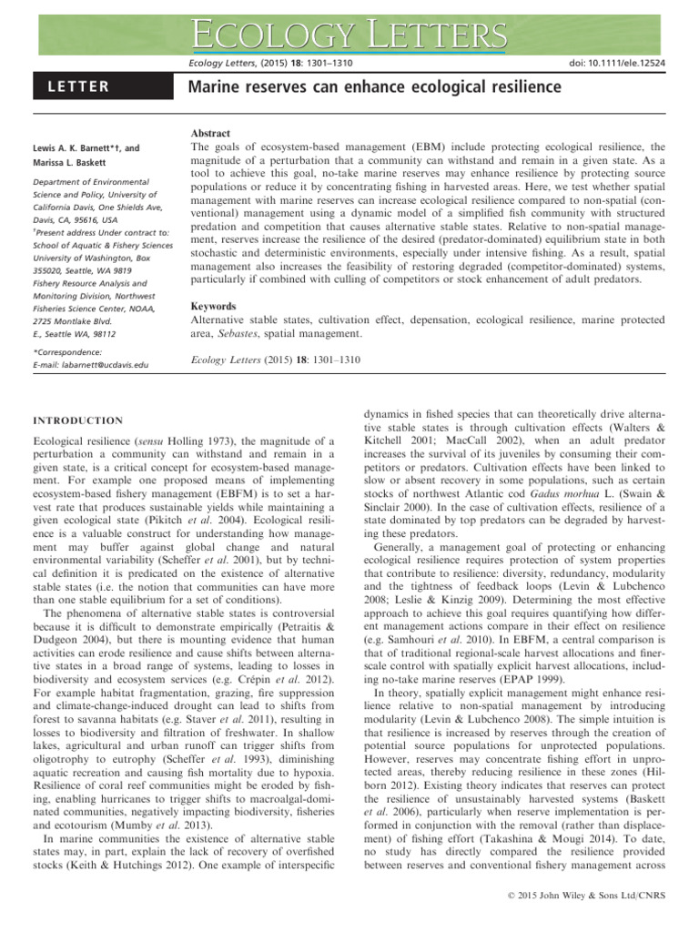 Marine Reserves Boost Ecological Resilience | PDF | Ecological ...