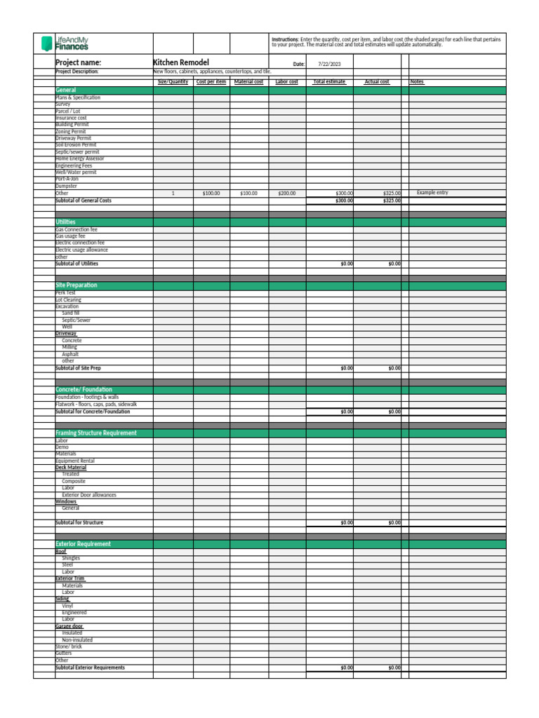 Picture of Home Renovation Budget Template - Final | PDF | Countertop | Sink