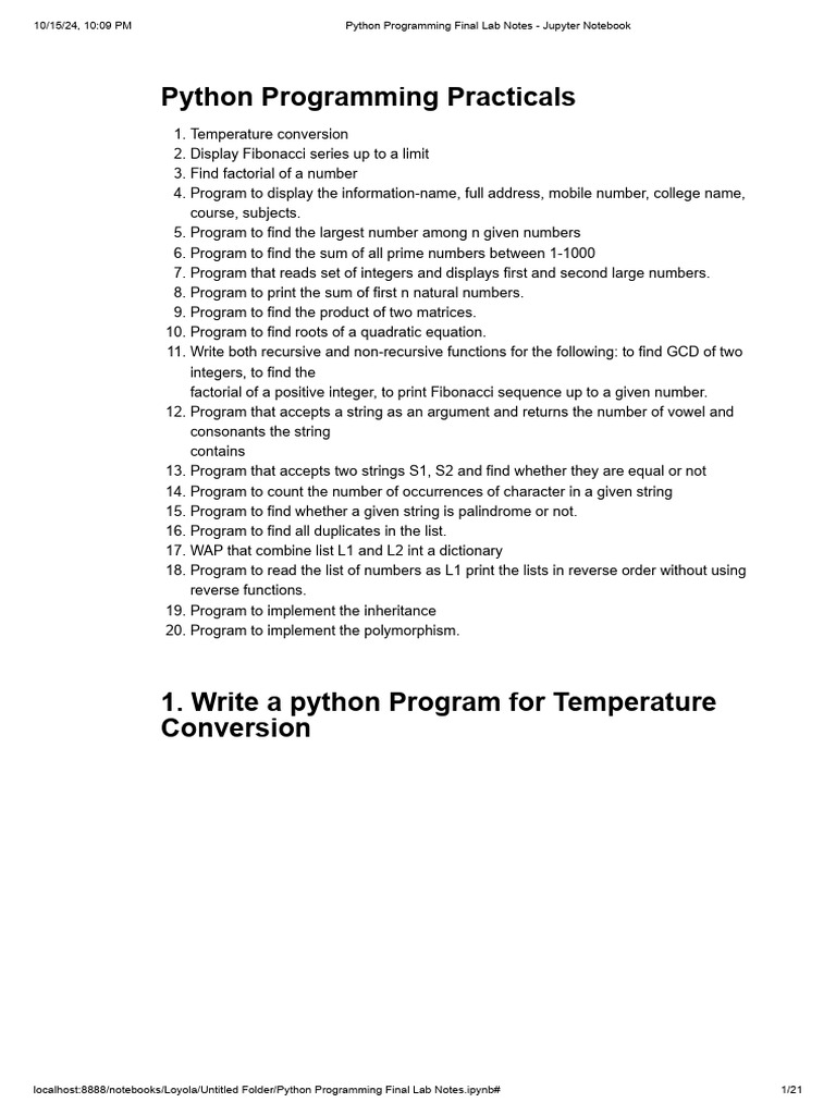 Python Programming Final Lab Notes - Jupyter Notebook (8) | PDF ...
