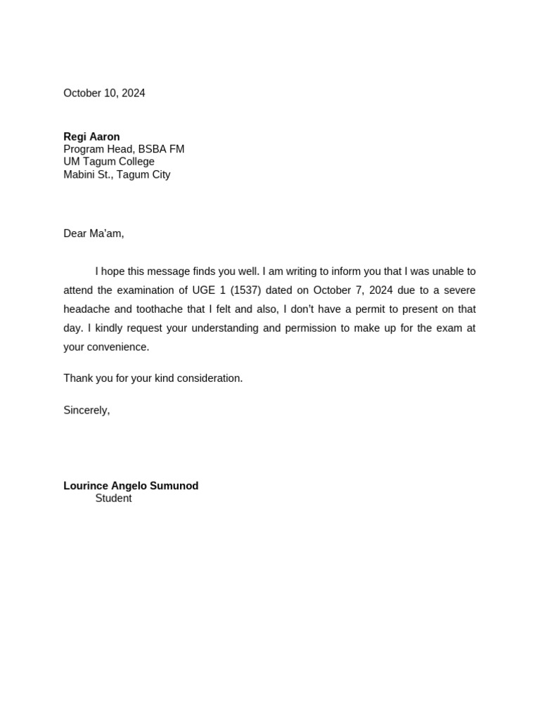 Exam Excused Letter | PDF | Career & Growth | Wellness