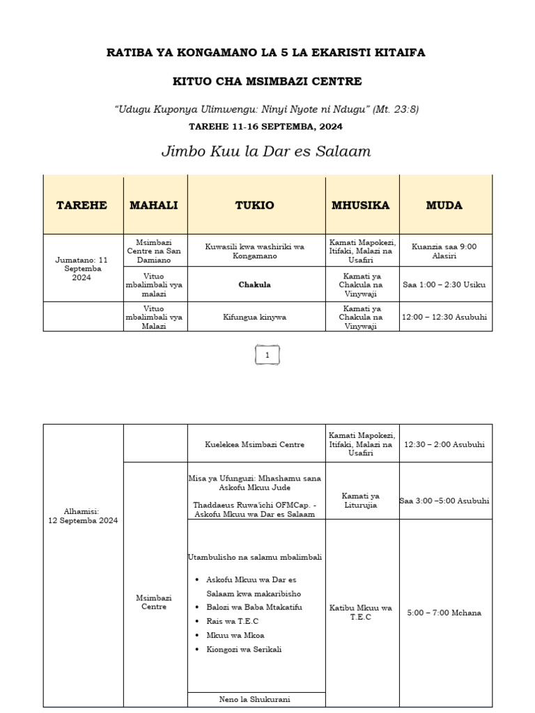 Ratiba Ya Msimbazi | PDF