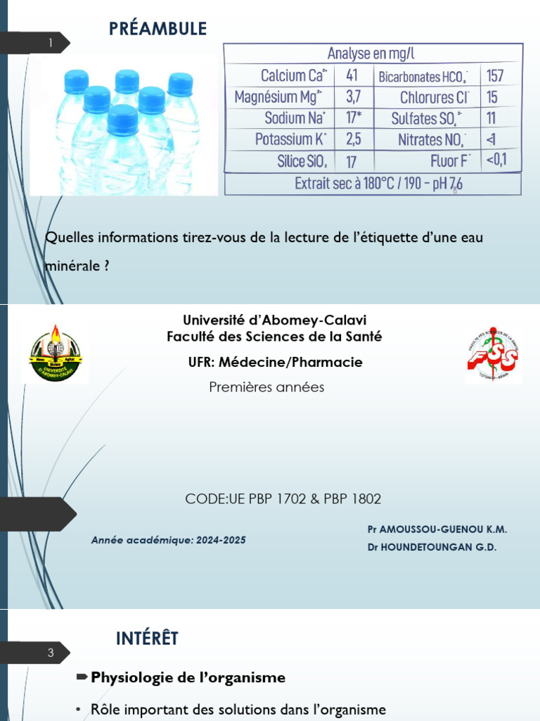 Calcul de l'osmolarité plasmatique PDF Concentration molaire Chimie — free download