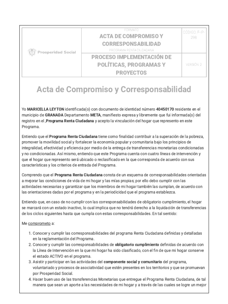 Acta de Compromiso | PDF | Finanzas y dinero