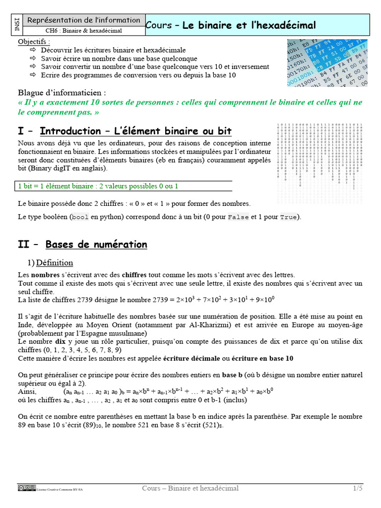 Cours sur l'écriture hexadécimale | PDF | Bit | Informatique