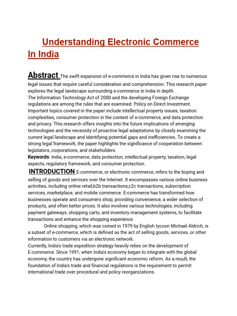 Legal Aspects of E-Commerce in India | PDF | E Commerce | Commerce