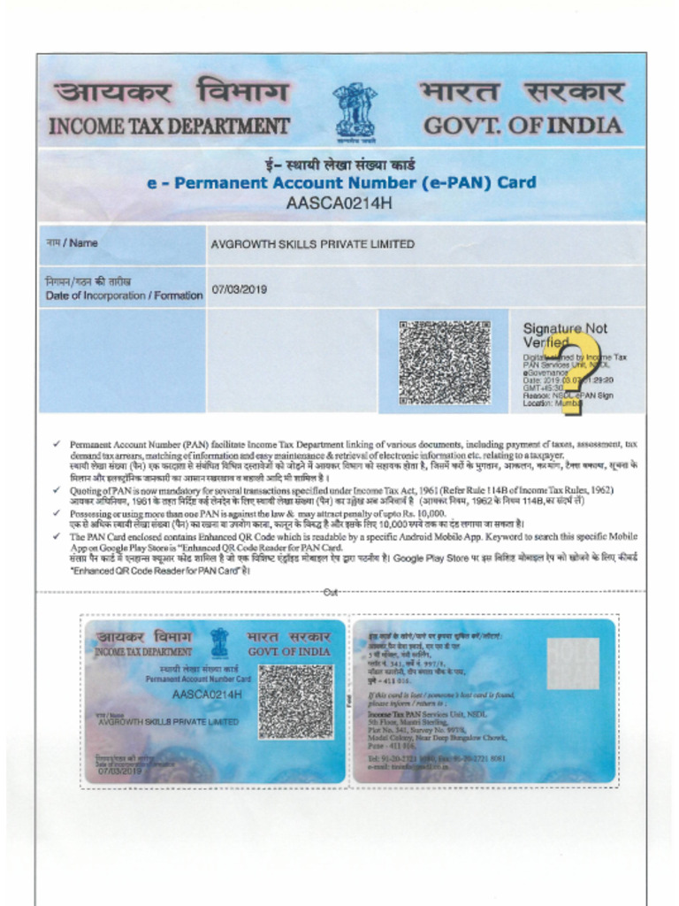 Avgrowth Skills PVT LTD Pan Card | PDF