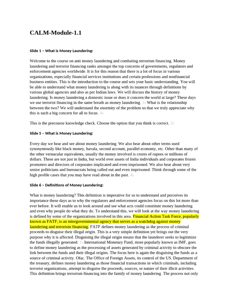 Aml Module 1 1 Pdf Money Laundering Terrorism Financing