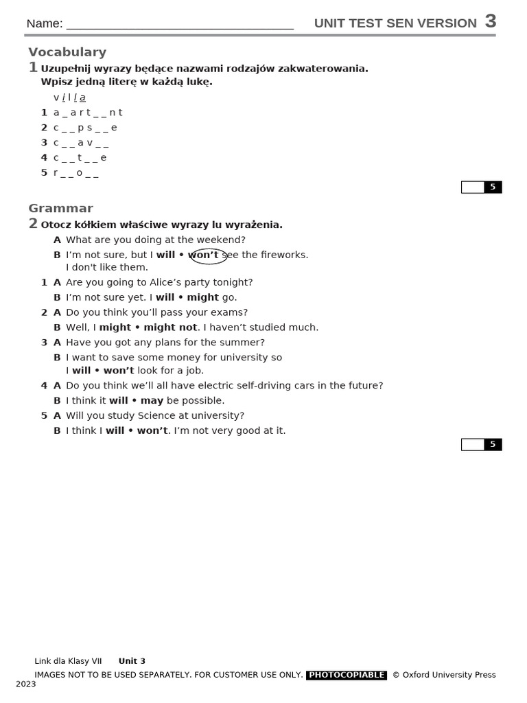 Link VII Unit 3 SEN Test | PDF