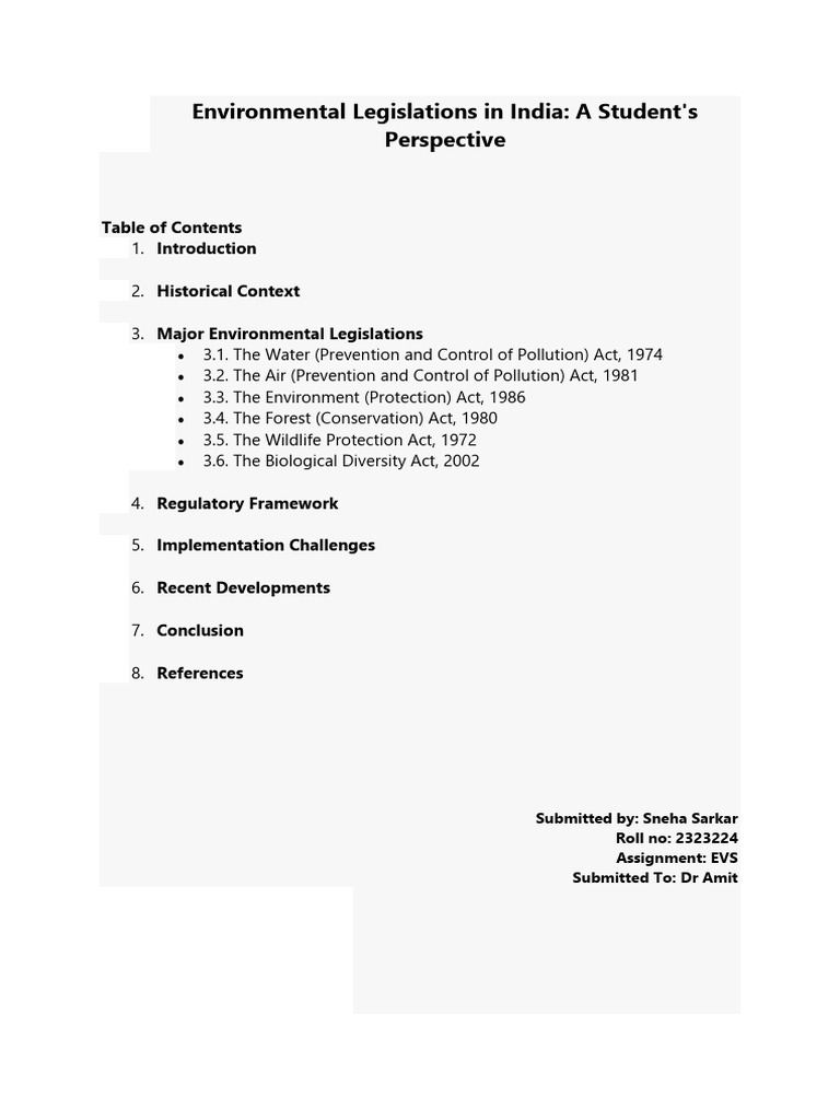 Major Environmental Laws in India | PDF | Environmental Law ...