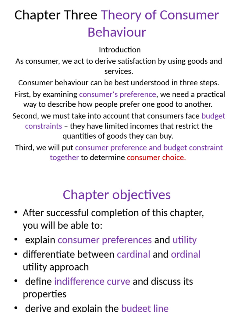 Chapter Three Theory of Consumer Behaviour | PDF | Utility | Marginal ...