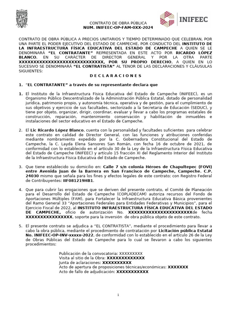 DOCUMENTO 7 MODELO DE Contrato Licitaci n P blica Estatal PDF 