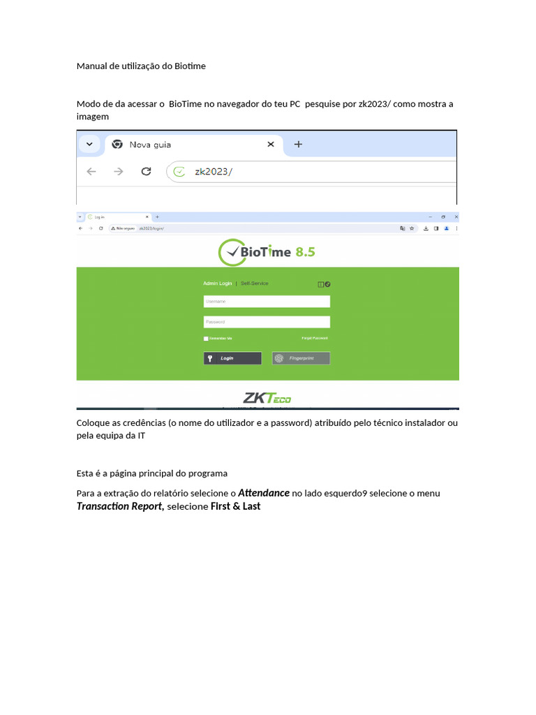 Manual de Uso do Biotime App | PDF