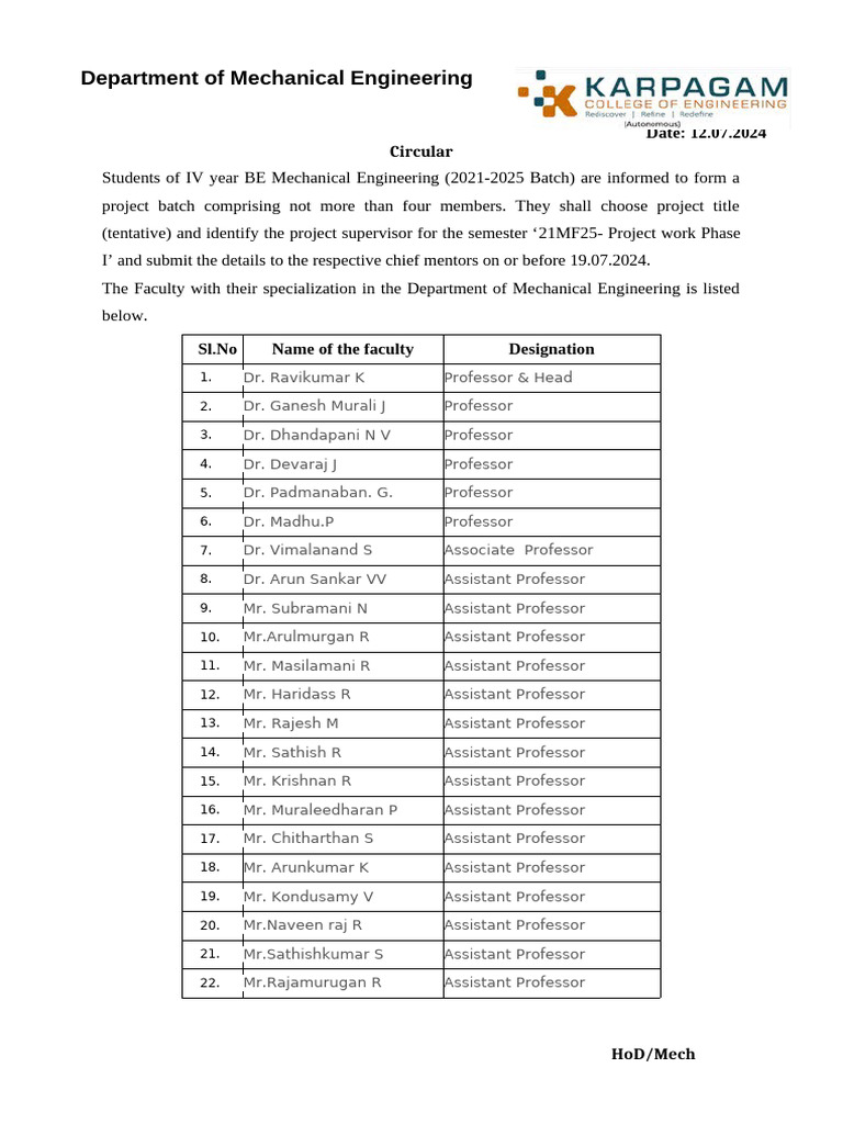 Project Batch Formation for BE Mechanical | PDF