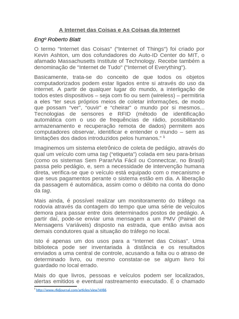A Internet Das Coisas e As Coisas Da Internet | PDF | Internet das ...