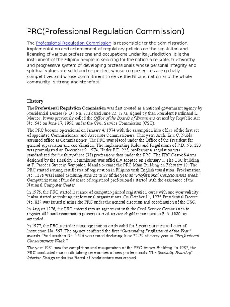 PRC (Professional Regulation Commission) : History | PDF | Business