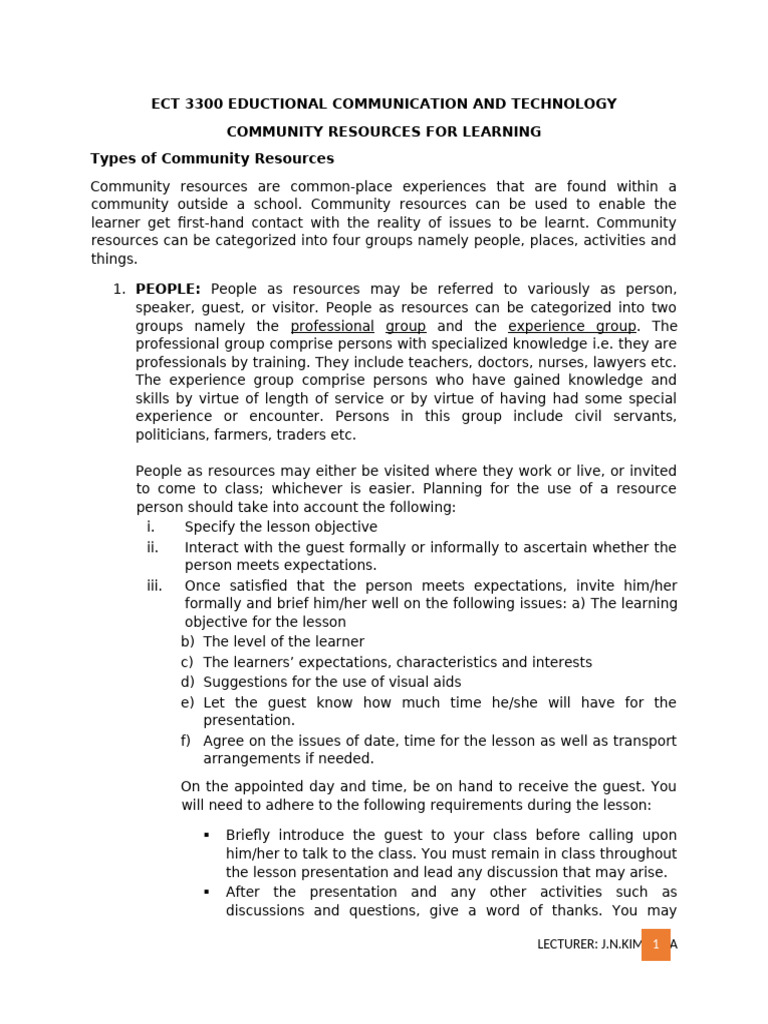 Community Resources For Education