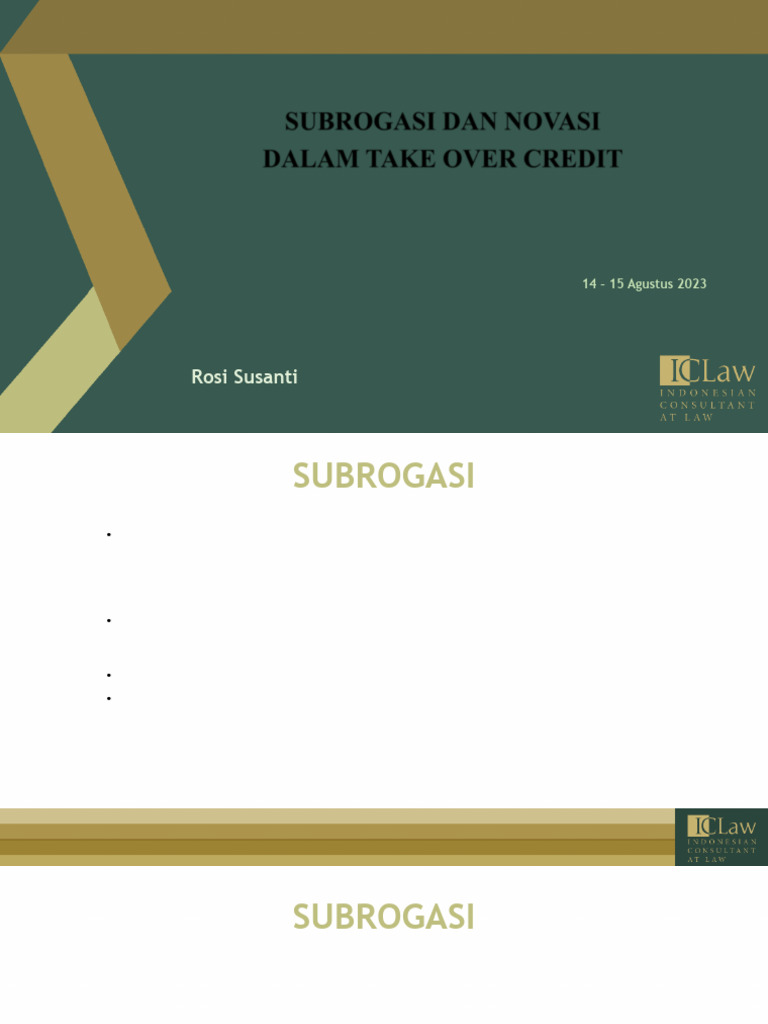 Subrogasi dalam Take Over Kredit | PDF | Pengelolaan Keuangan & Uang ...