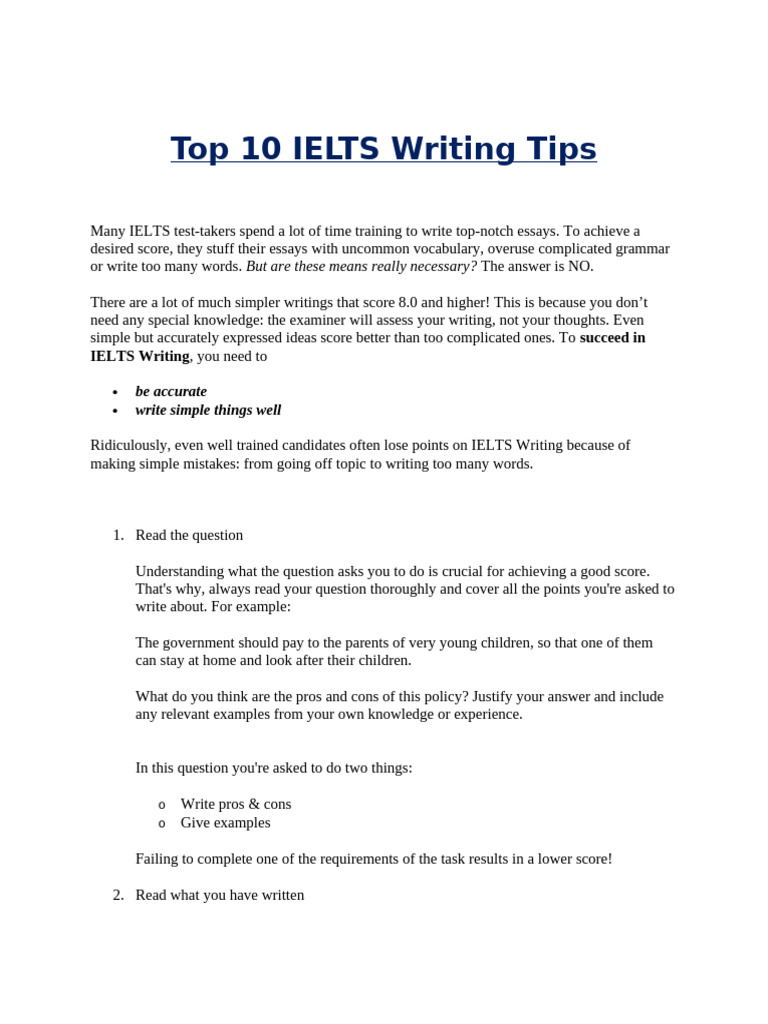 Top 10 Tips for IELTS Writing Success | PDF | Vocabulary | Essays