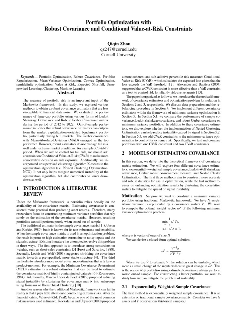 Robust Portfolio Optimization with CVaR | PDF | Covariance ...
