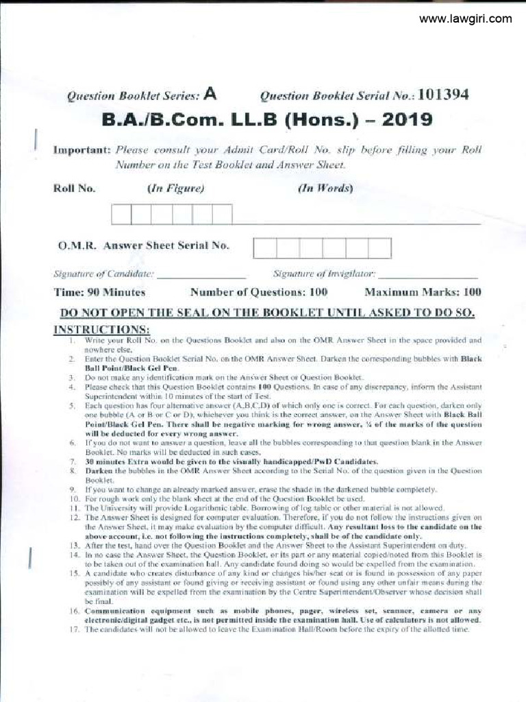 2019 Question Paper | PDF