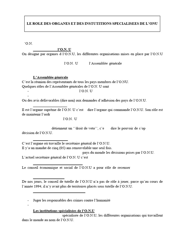 Organes et institutions de l'ONU | PDF | Conseil de sécurité des ...