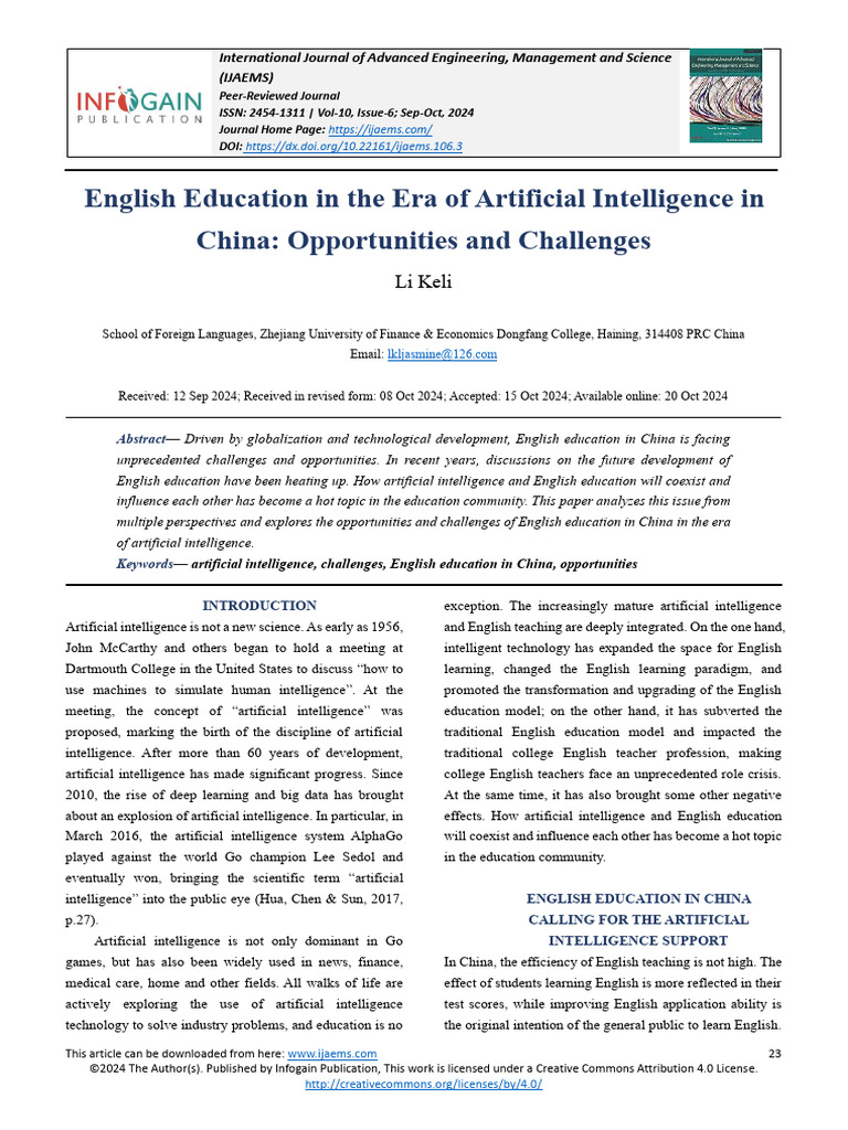English Education in The Era of Artificial Intelligence in China ...