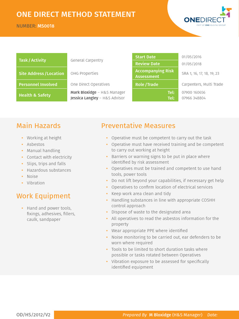 General Carpentry Method Statement | PDF | Countertop | Door
