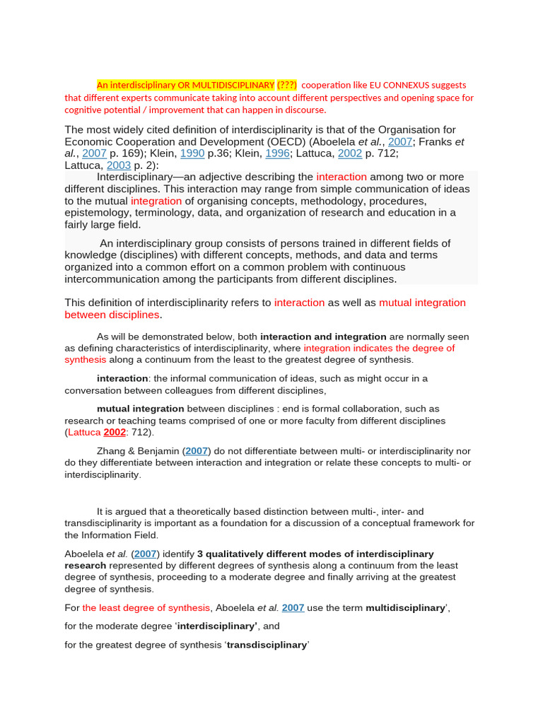 Understanding Interdisciplinarity Concepts | PDF | Interdisciplinarity ...