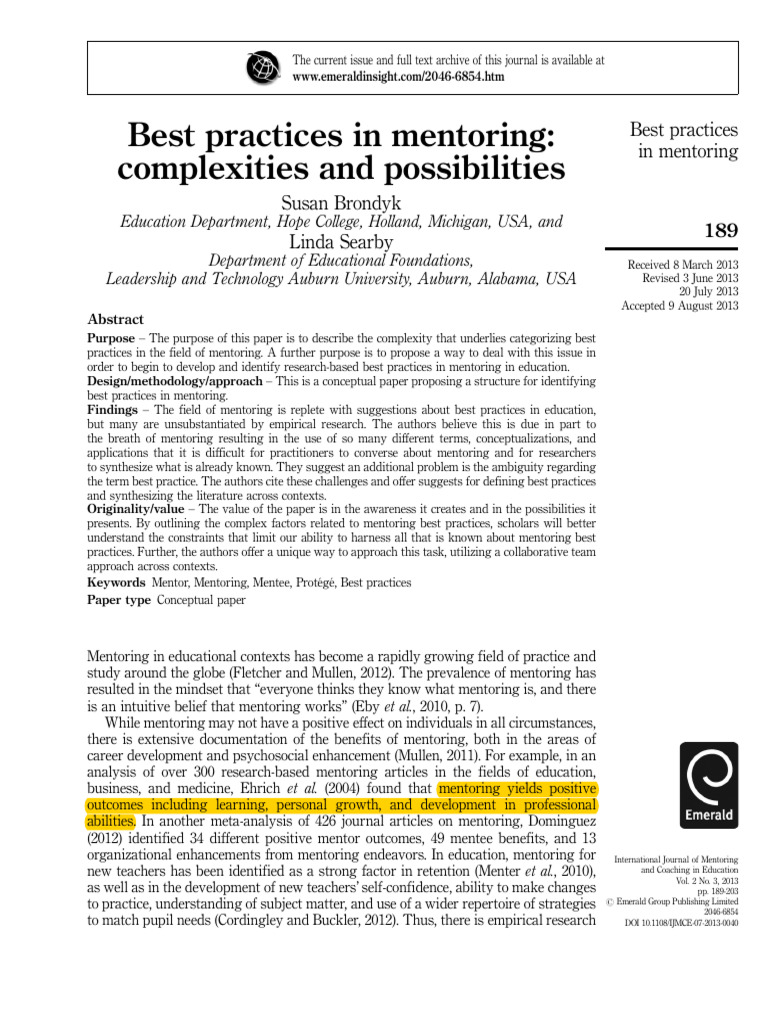 Best Practices in Mentoring Education | PDF | Mentorship | Teaching
