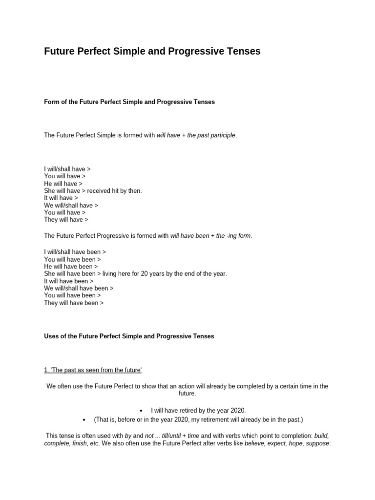 Understanding Future Perfect Tenses Pdf Self Improvement