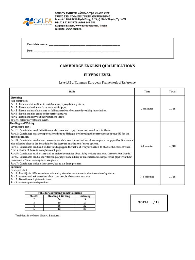 Celfa - Flyers Entrance Test | PDF