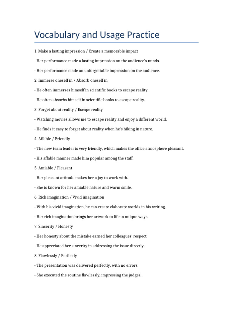 Vocabulary Usage and Practice Guide | PDF