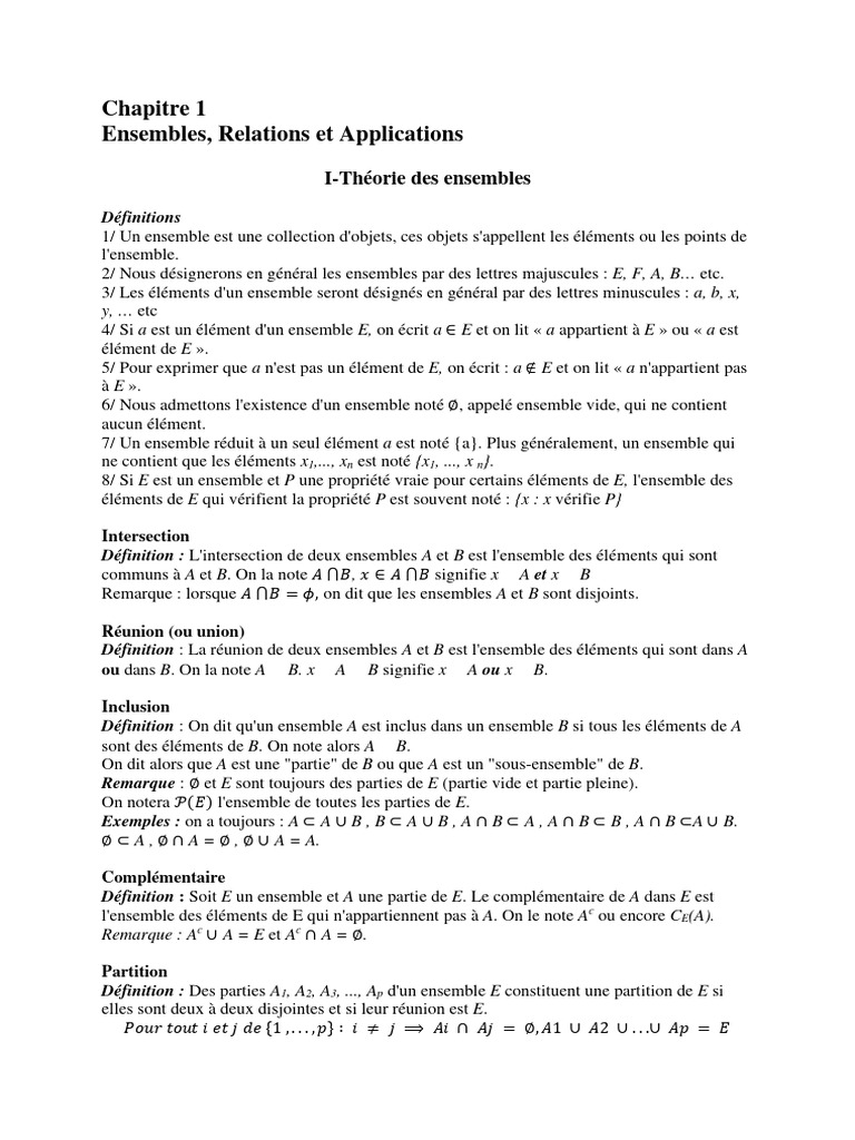 Ensembles et relations mathématiques | PDF | Ensemble (Mathématiques ...