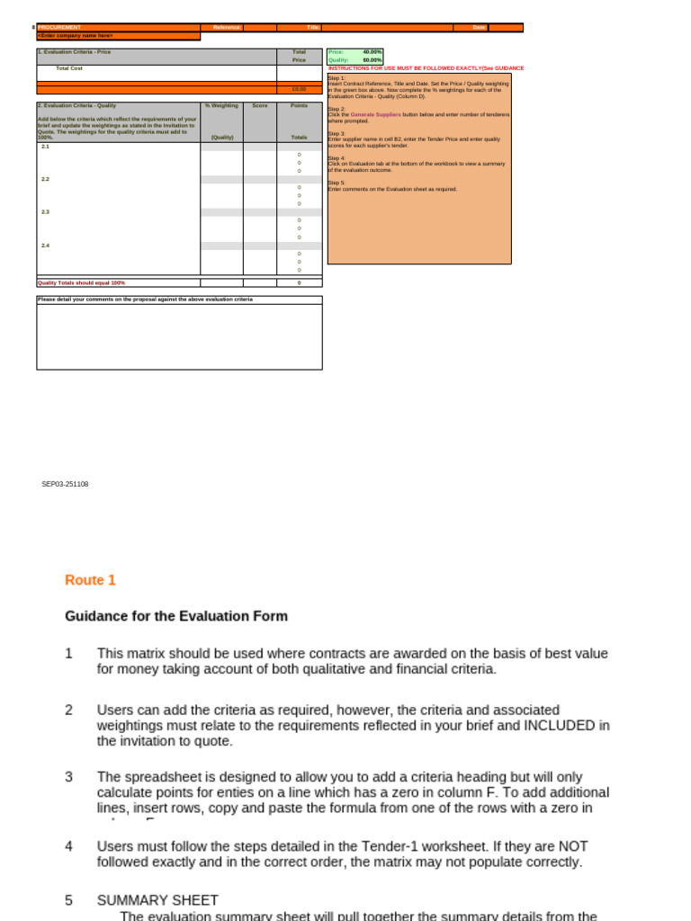 Procurement Evaluation Criteria Guide | PDF | Spreadsheet