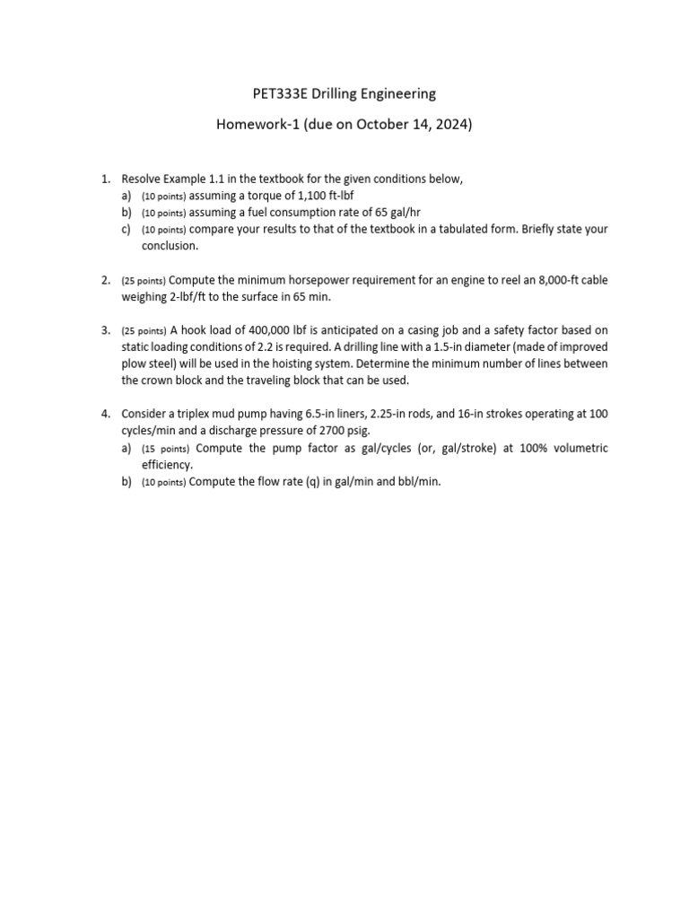 Drilling Engineering Homework Solutions | PDF