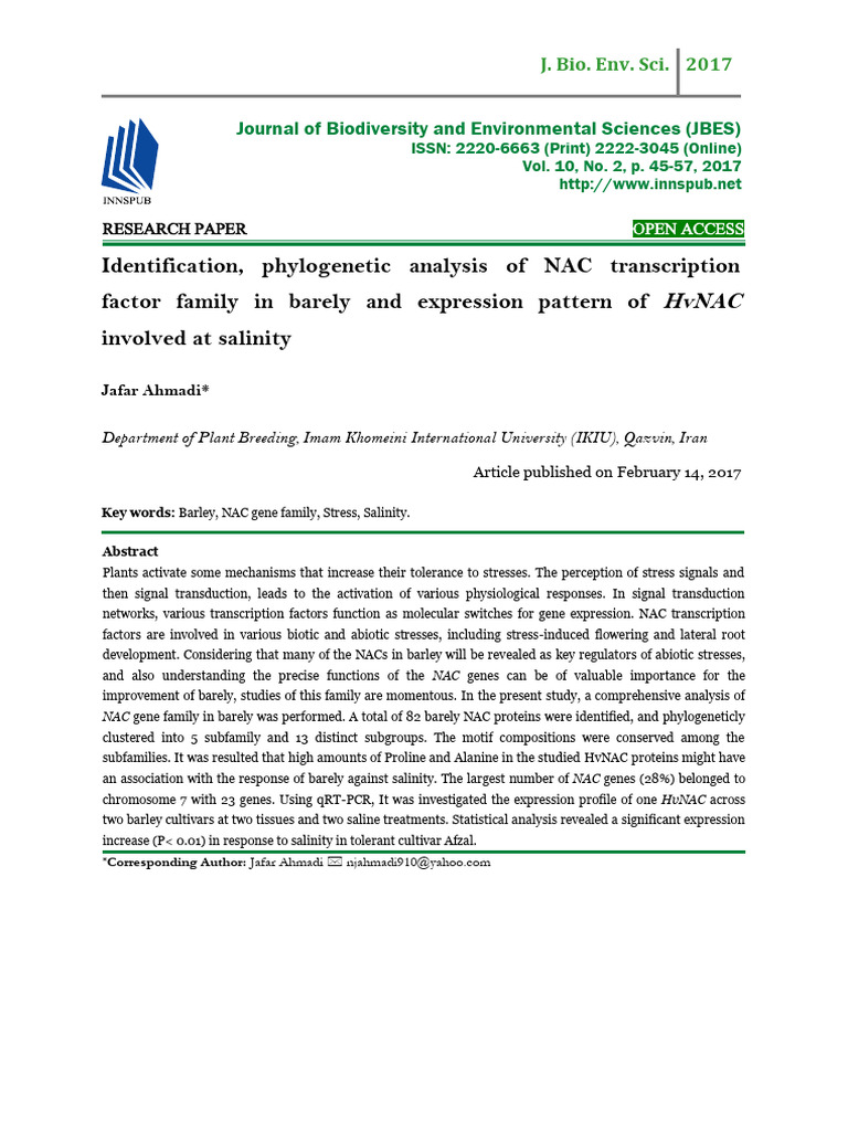 Identification, Phylogenetic Analysis of NAC Transcription Factor ...