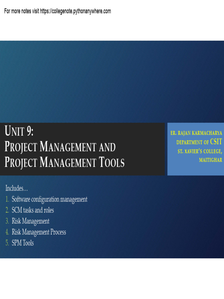 Project Management & SCM Guide | PDF | Risk | Version Control