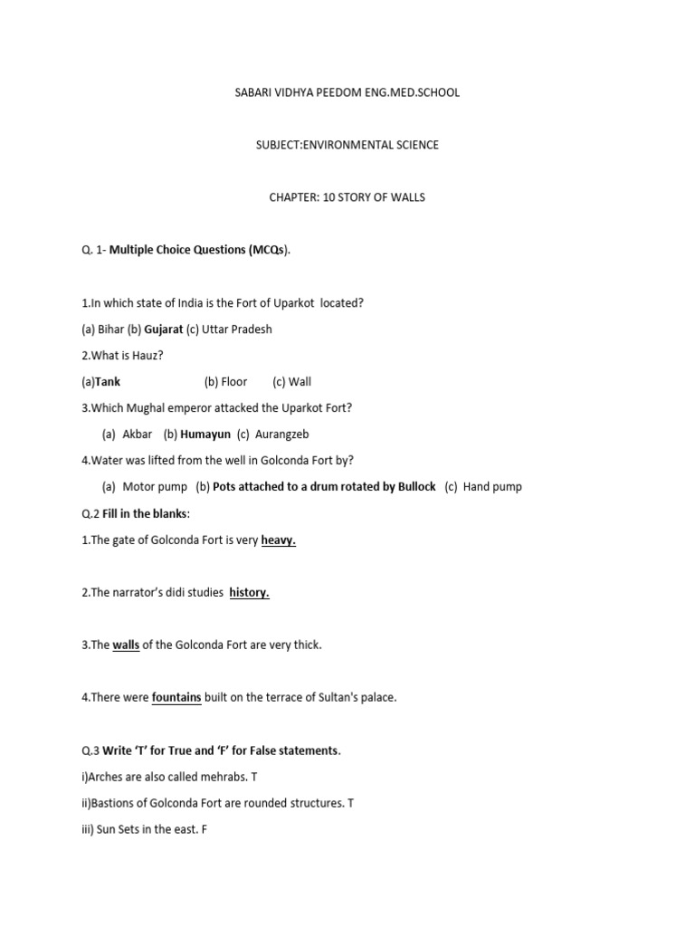 Evs Ch 10 Nb Work Pdf