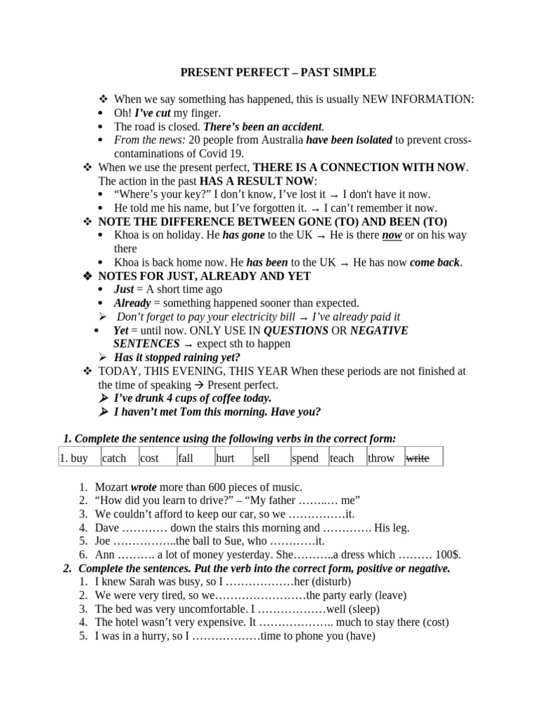 Present Perfect vs Past Simple Guide | PDF