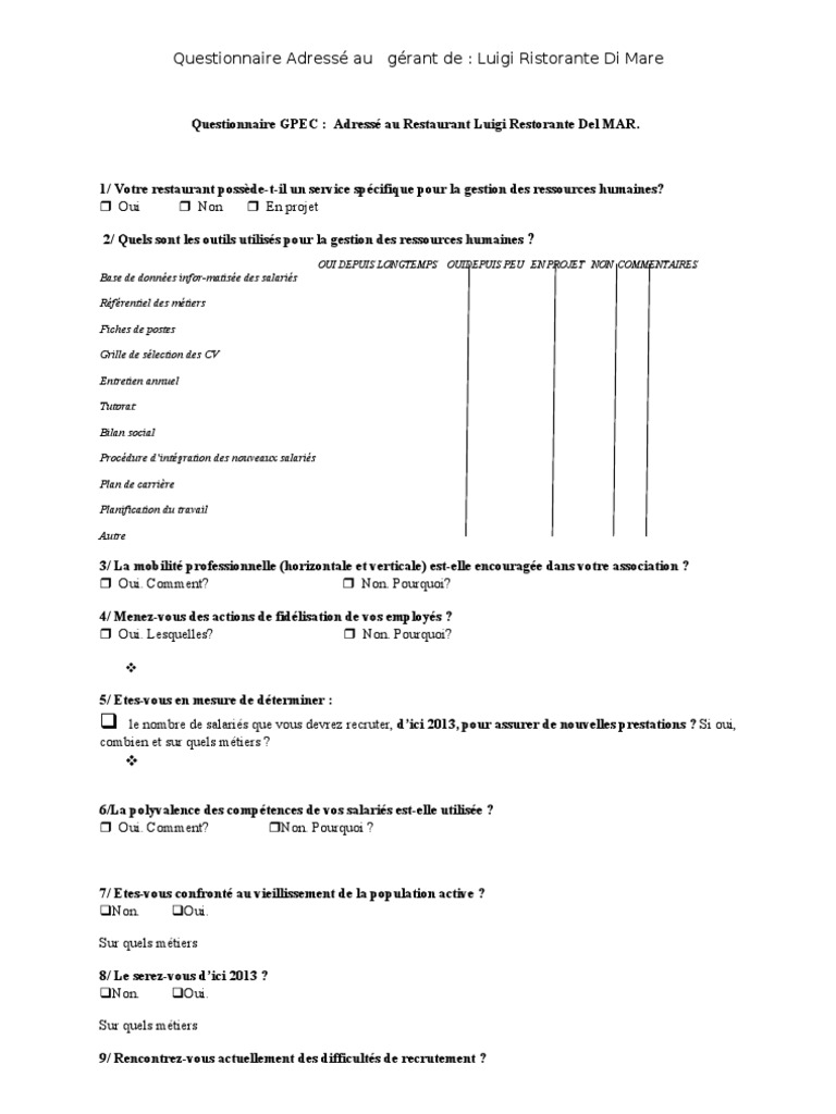 Questionnaire GPEC LUIGI