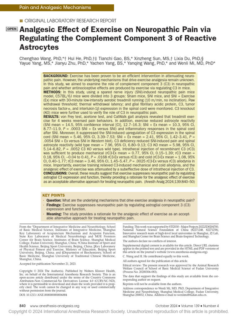 Analgesic Effect of Exercise On Neuropathic Pain.20 | PDF | Pain | Pain ...
