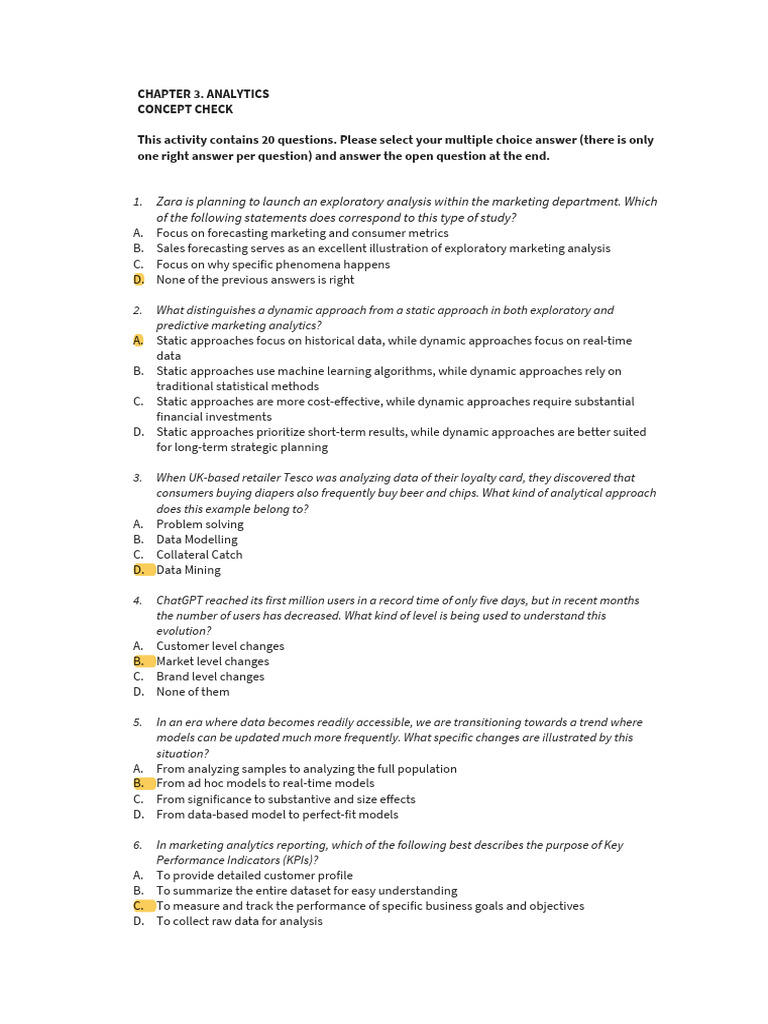 Marketing Analytics Concept Check Quiz | PDF | Market Segmentation ...