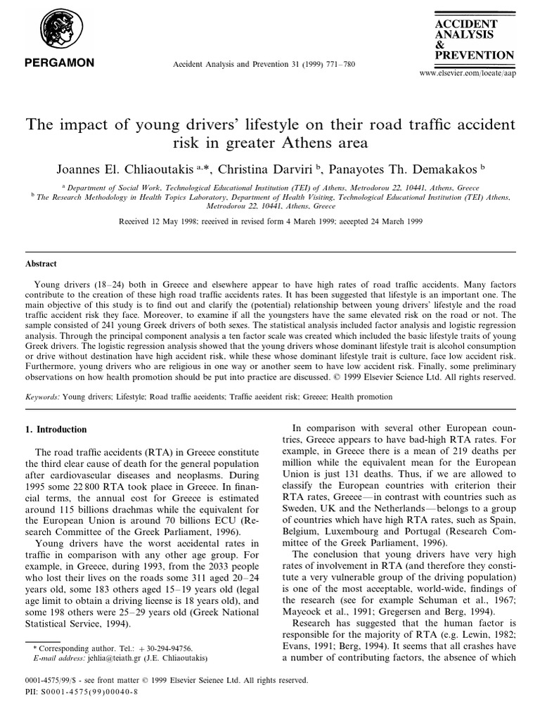 The Impact of Young Drivers' Lifestyle On Their Road Traffic Accident ...