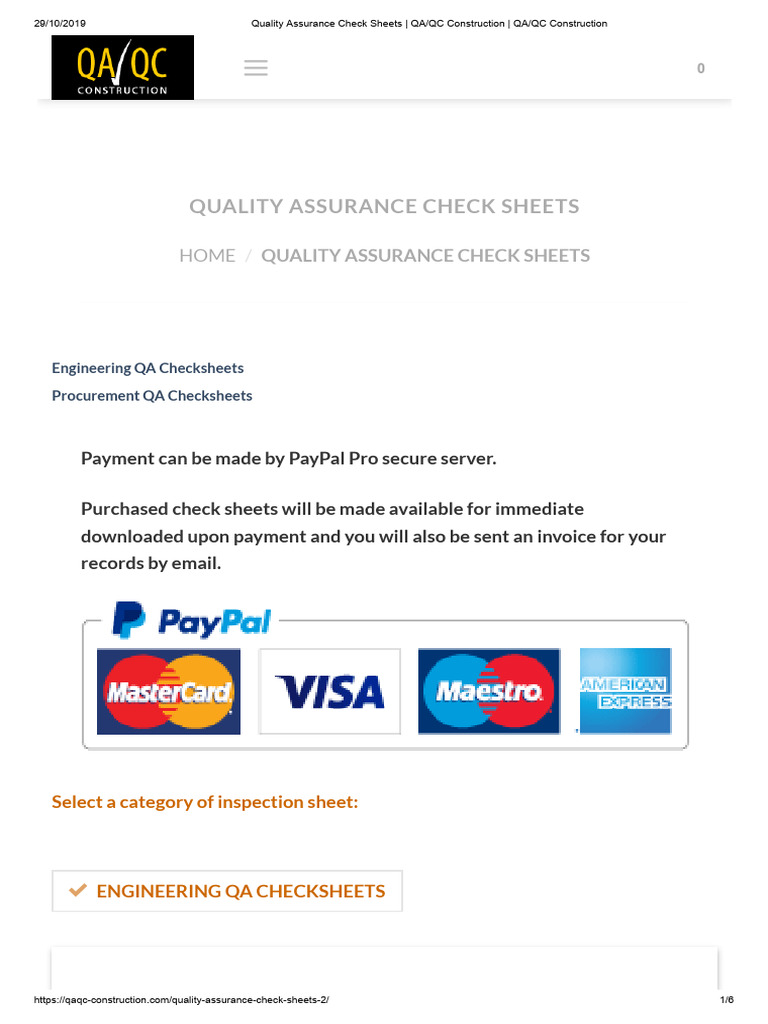 Quality Assurance Check Sheets - QA - QC Construction - QA - QC ...