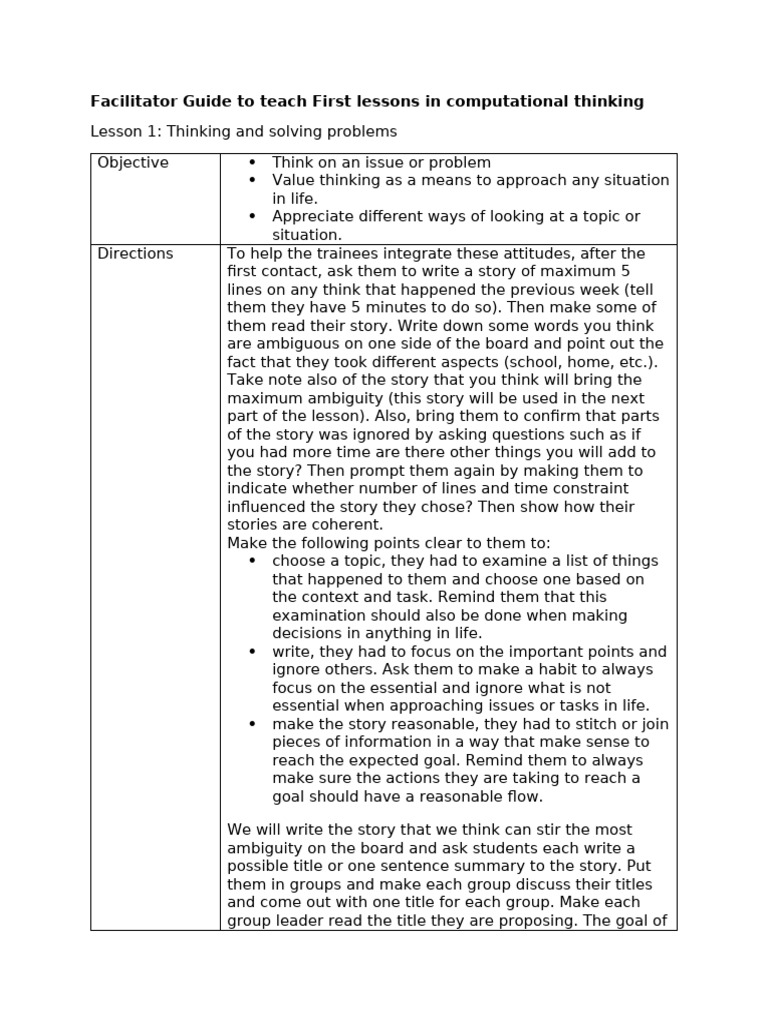 Facilitator Guide Computational Thinking | PDF | Thought ...